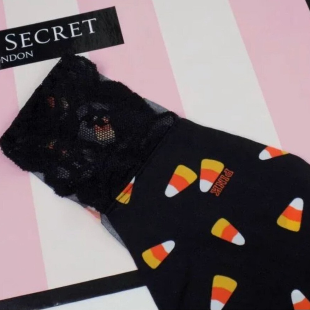 PINK Victoria's Secret Black Panties with Candy Corn Design